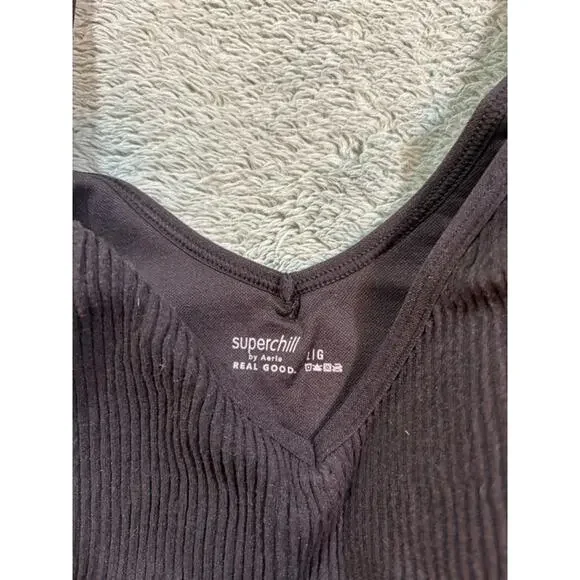 Aerie Superchill Ribbed Crop Tank Black Size L NWT - Picture 5 of 6